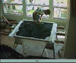 home-made concrete countertop mold support