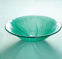 Green glass vessel sink display