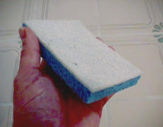 Sponge to remove excess grout colorant from tiles
