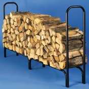 Firewood in metal firewood rack 